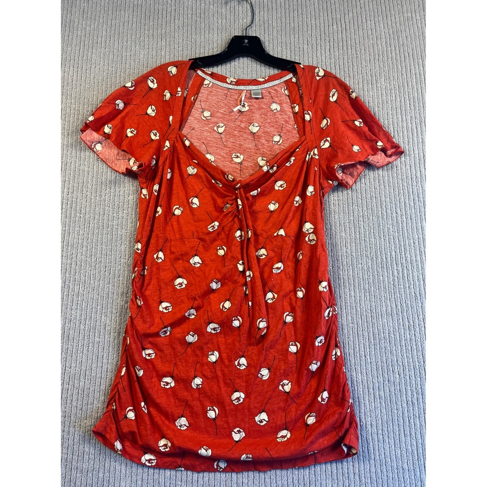 Vintage‎ RicRac Anthropologie Babydoll Top L Red Ruched Sweetheart Pima Cotton